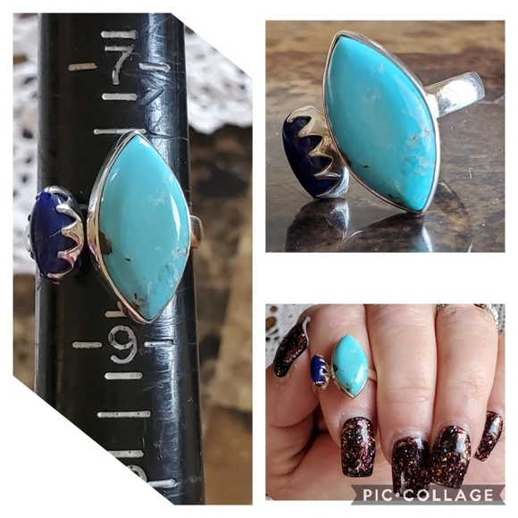 Genuine Blue Mojave Turquoise/Lapis Ring 8 - Picture 6 of 6